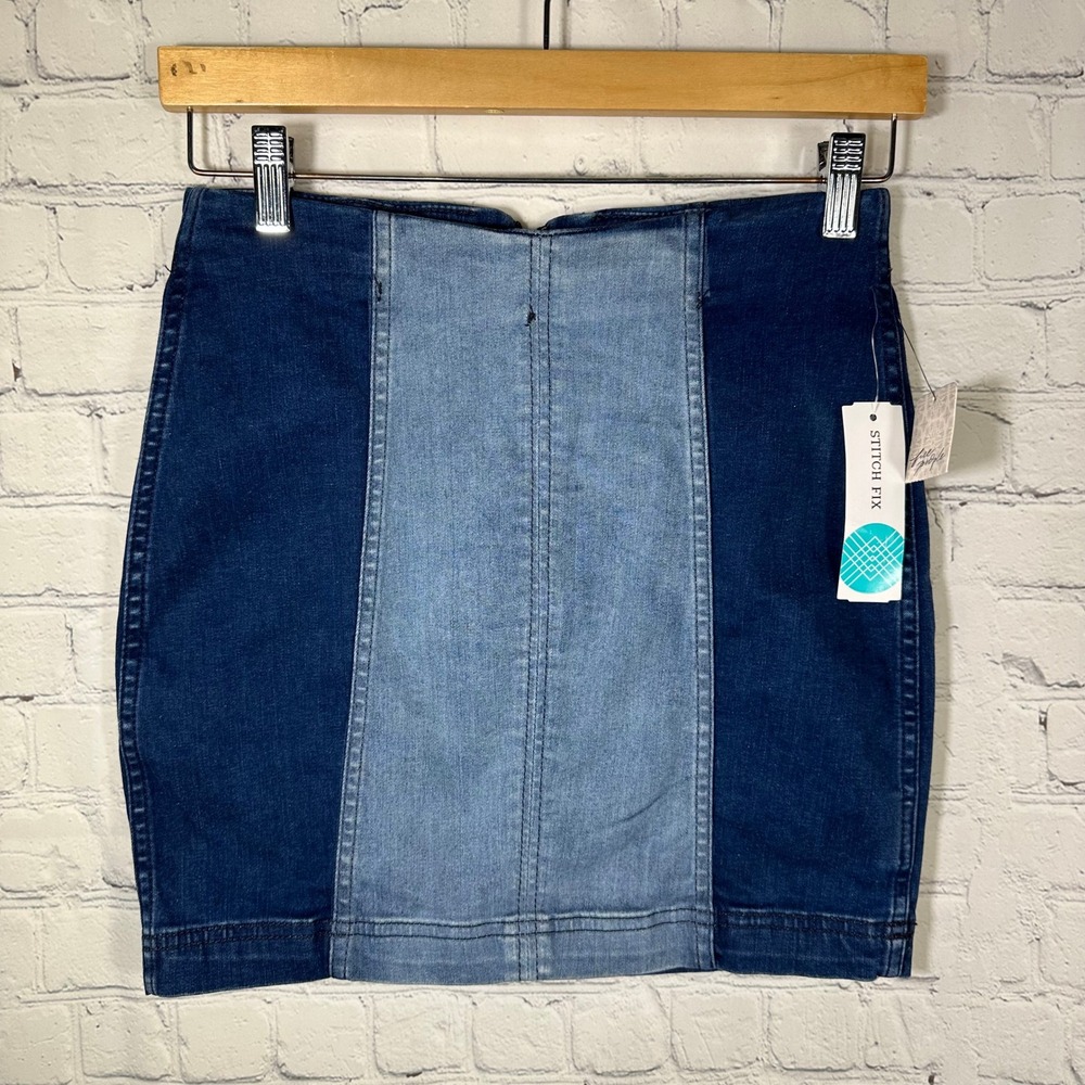 NEW Free‎ People Jean Skirt 4 Women Blue Colorblock Denim Mini Skirt